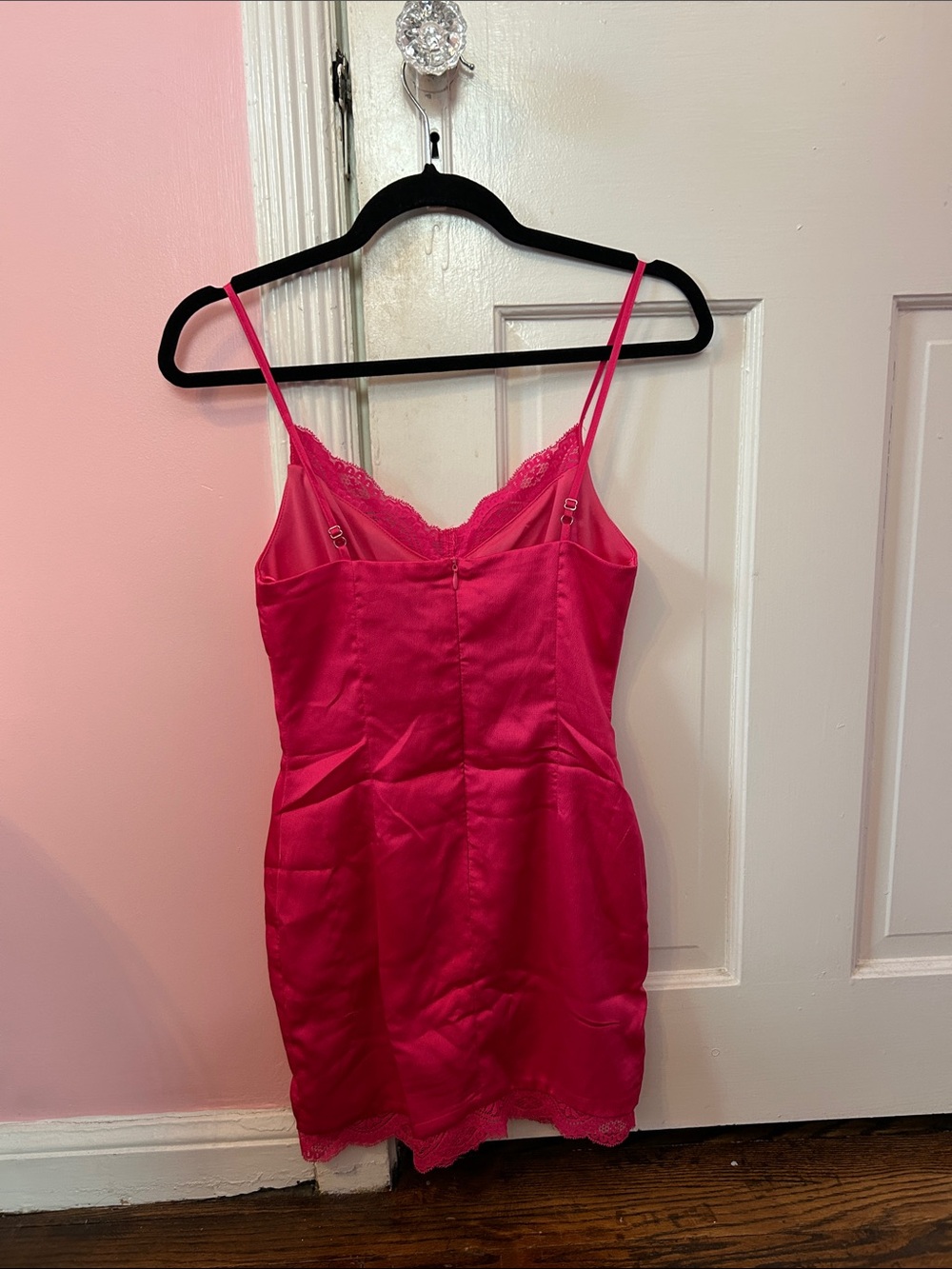 Princess Polly Hot Pink Satin Lace Mini Dress - Picture 2 of 2